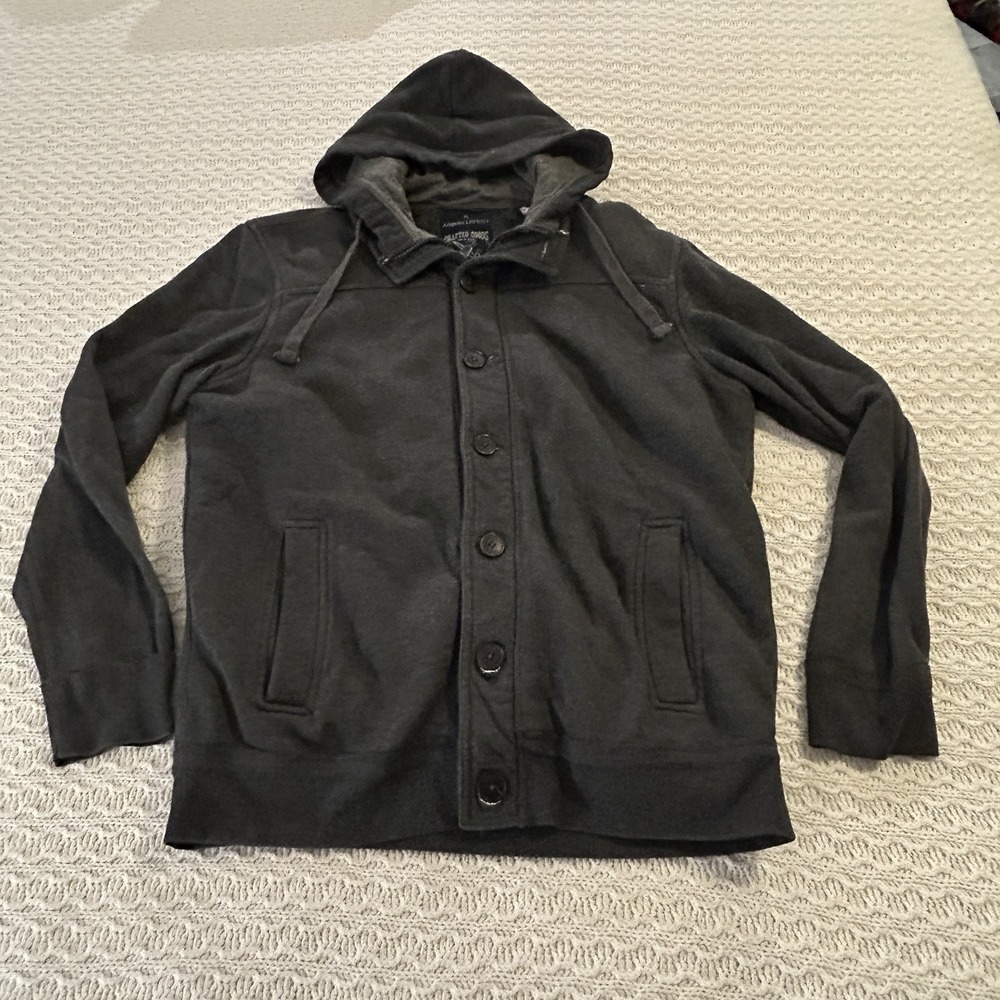 Angelo Litrico Jacket Hoodie Gray Soft Grunge‎ Button Zip Up Poly Lined Mens XL